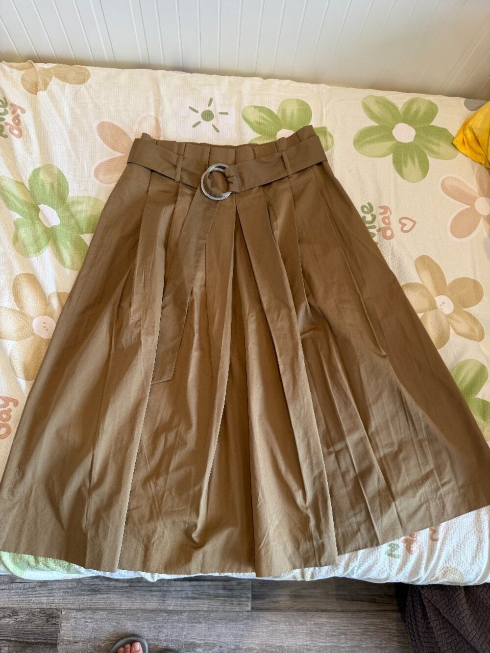 Zara Brown Midi Pleated Belted Skirt